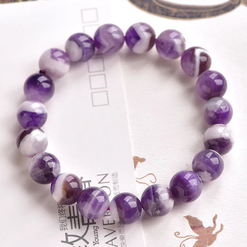 Natural Lace Amethysts Bracelet Purple Crystal Dream Reiki Gem Stone Round Beads