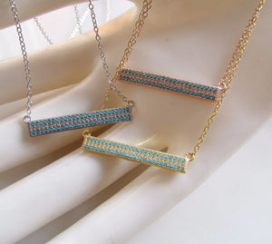 925 Silver Zirconia Strip Chain Pendant Necklace