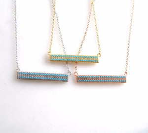 925 Silver Zirconia Strip Chain Pendant Necklace