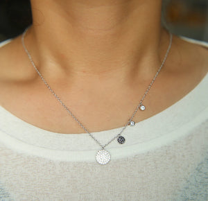 925 Silver Round CZ Disco Charm Necklace