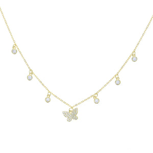 925 Silver Butterfly Pendant Necklace Crystal Jewelry Gift