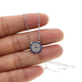 925 Silver Evil Eye Charm Necklace CZ Paved Circle