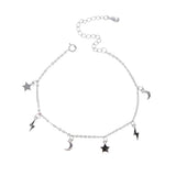 Moon & Stars Anklet Bracelet Silver/Gold Tone