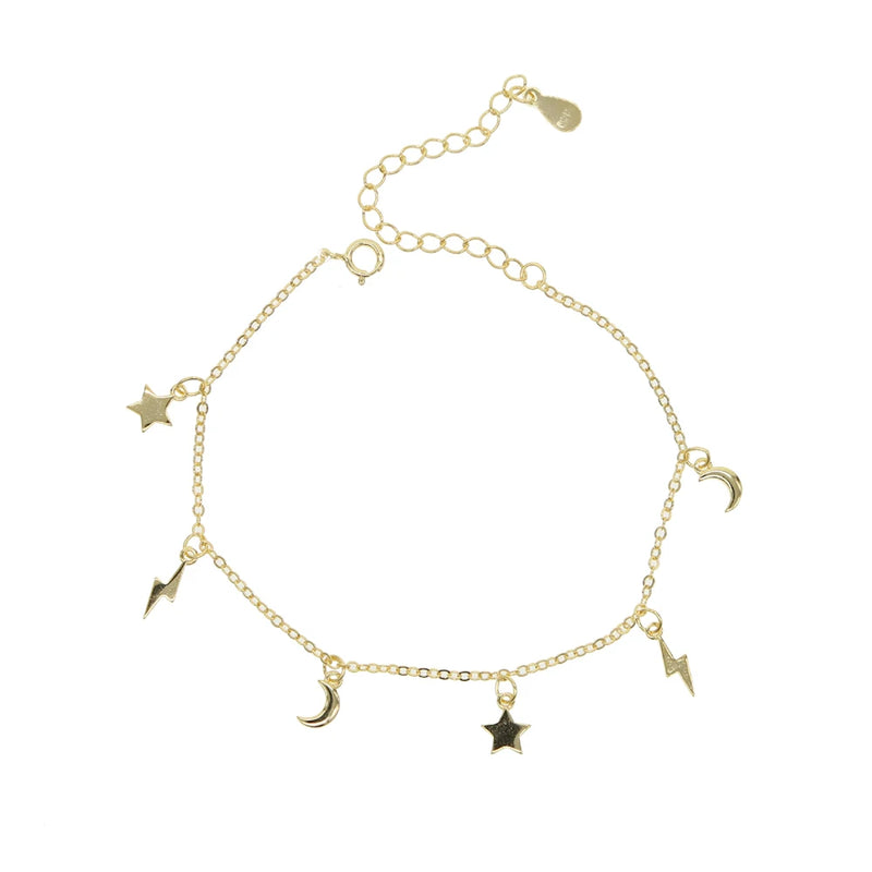 Moon & Stars Anklet Bracelet Silver/Gold Tone