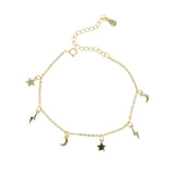 Moon & Stars Anklet Bracelet Silver/Gold Tone