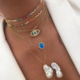 Rainbow CZ Station Chain Choker Necklace Colorful Jewelry