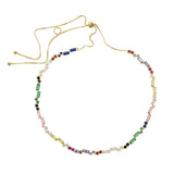 Rainbow CZ Station Chain Choker Necklace Colorful Jewelry