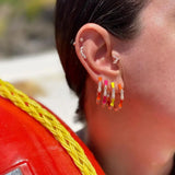 Colorful Enamel CZ Bamboo Hoop Women Earrings Geometric Jewelry
