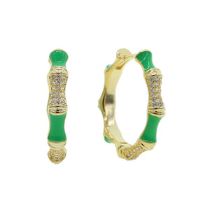 Colorful Enamel CZ Bamboo Hoop Women Earrings Geometric Jewelry