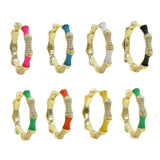 Colorful Enamel CZ Bamboo Hoop Women Earrings Geometric Jewelry