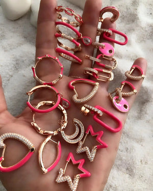 Colorful Enamel CZ Bamboo Hoop Women Earrings Geometric Jewelry