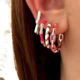 Colorful Enamel CZ Bamboo Hoop Women Earrings Geometric Jewelry