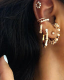 Colorful Enamel CZ Bamboo Hoop Women Earrings Geometric Jewelry