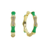 Colorful Enamel CZ Bamboo Hoop Women Earrings Geometric Jewelry