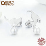 925 Sterling Silver Cat Play Ball Drop Earrings Women Jewelry Gift SCE235