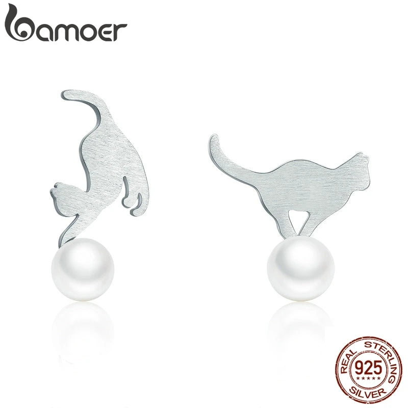 925 Sterling Silver Cat Play Ball Drop Earrings Women Jewelry Gift SCE235