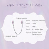 925 Silver Enamel Purple Glass Safety Chain Charm for Bracelet SCC1799