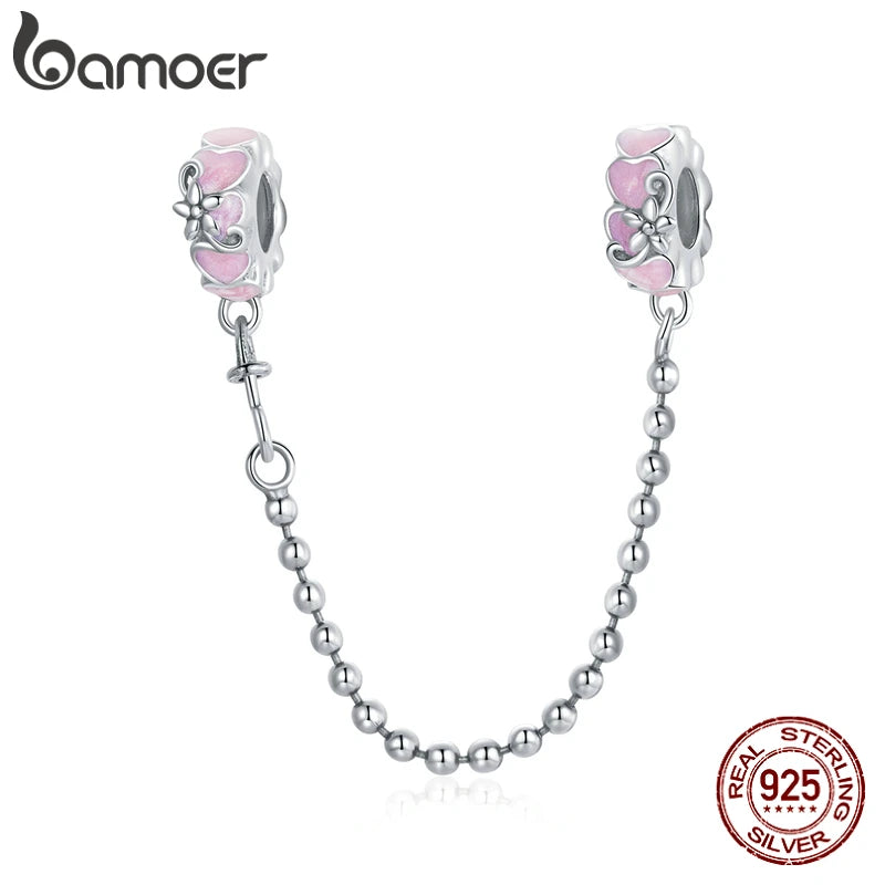 925 Silver Enamel Purple Glass Safety Chain Charm for Bracelet SCC1799