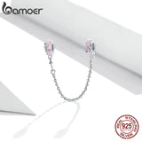 925 Silver Enamel Purple Glass Safety Chain Charm for Bracelet SCC1799