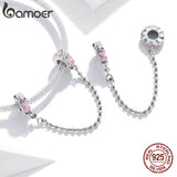 925 Silver Enamel Purple Glass Safety Chain Charm for Bracelet SCC1799