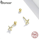 925 Silver Star Stud Earrings, 6mm CZ Plated Earrings for Women