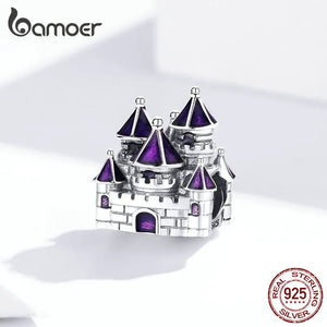 925 Sterling Silver Purple Enamel Castle Fairytale Charm Bracelet BSC122