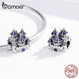 925 Sterling Silver Purple Enamel Castle Fairytale Charm Bracelet BSC122