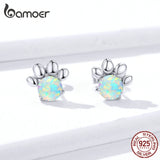 Sterling Silver Opal Pet Paw Stud Earrings Wedding Jewelry