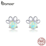 Sterling Silver Opal Pet Paw Stud Earrings Wedding Jewelry
