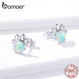 Sterling Silver Opal Pet Paw Stud Earrings Wedding Jewelry