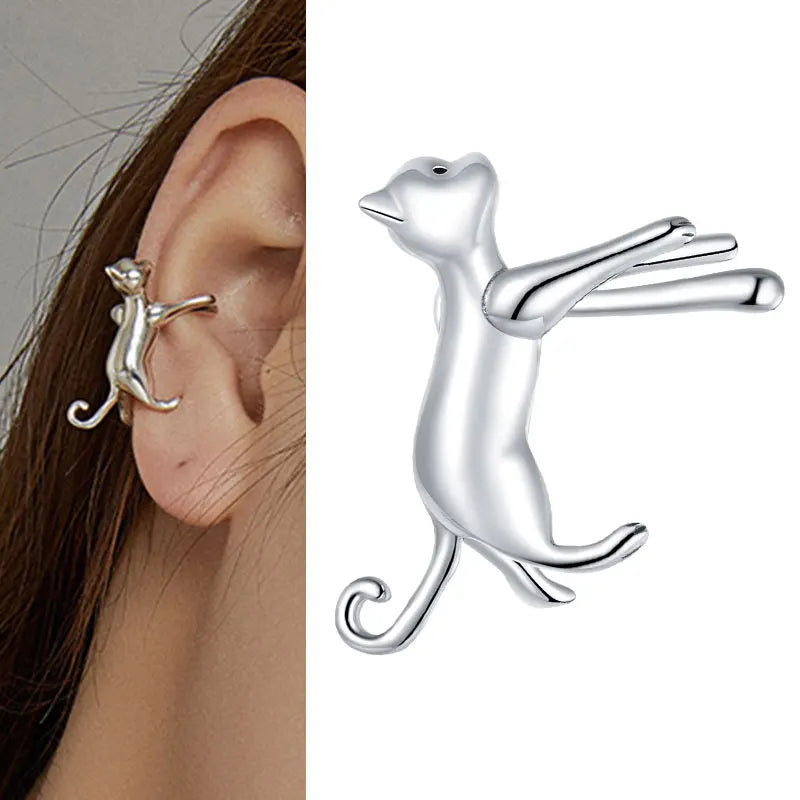 925 Silver Cat Ear Cuff Earrings for Women Unique Jewelry