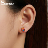Enamel Rainbow Earring 925 Sterling Silver Love Eye Red Lip Snake Sunflower Pink
