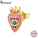 Enamel Rainbow Earring 925 Sterling Silver Love Eye Red Lip Snake Sunflower Pink