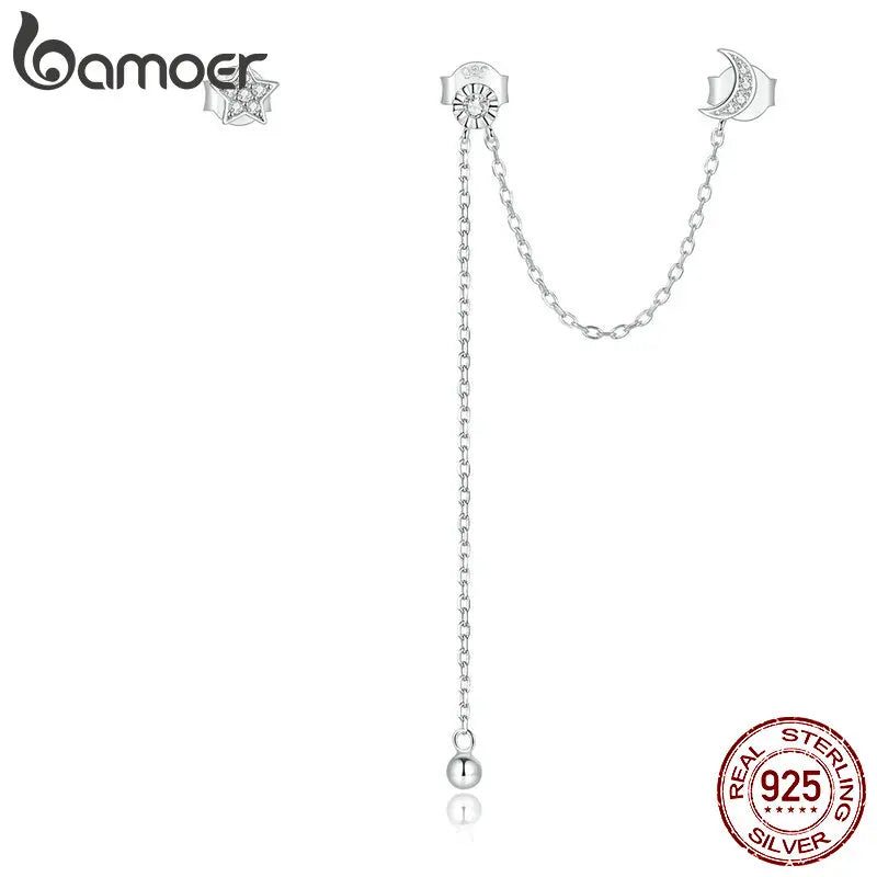 925 Silver Dreamy Moon & Stars Stud Earrings Women Silver Jewelry BSE431