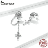 925 Sterling Silver Skull Cross Stud Earrings Women Jewelry