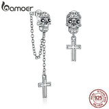 925 Sterling Silver Skull Cross Stud Earrings Women Jewelry