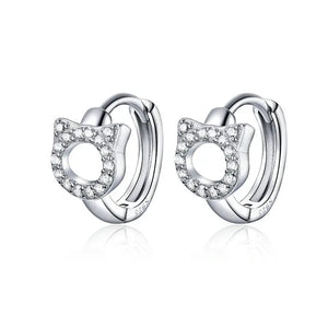 Cat Star Round Hoop Earrings Sterling Silver 925