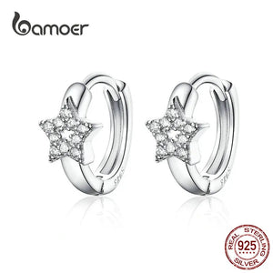 Cat Star Round Hoop Earrings Sterling Silver 925