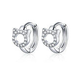 Cat Star Round Hoop Earrings Sterling Silver 925