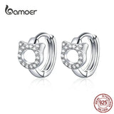 Cat Star Round Hoop Earrings Sterling Silver 925
