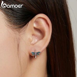 925 Silver Dragonfly Earrings Round Women Wedding Jewelry