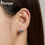 925 Silver Dragonfly Earrings Round Women Wedding Jewelry