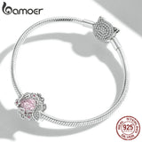 925 Silver Butterfly Pink Zircon Beads Charm Bracelet Fine Jewelry