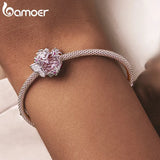 925 Silver Butterfly Pink Zircon Beads Charm Bracelet Fine Jewelry