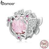 925 Silver Butterfly Pink Zircon Beads Charm Bracelet Fine Jewelry