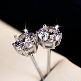 925 Silver CZ Stud Earrings Platinum Plated Round Cubic Zirconia Hypoallergenic