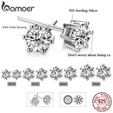 925 Silver CZ Stud Earrings Platinum Plated Round Cubic Zirconia Hypoallergenic