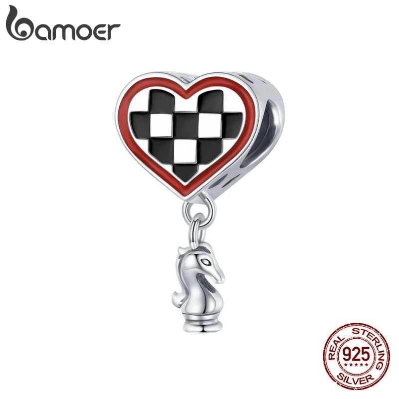 925 Silver Chess Knight Heart Charm Pendant for Bracelet Bangle SCC1833