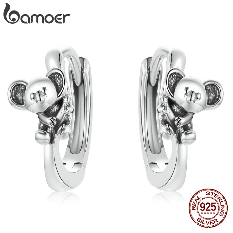 925 Silver Koala Hoop Earrings for Women BSE507