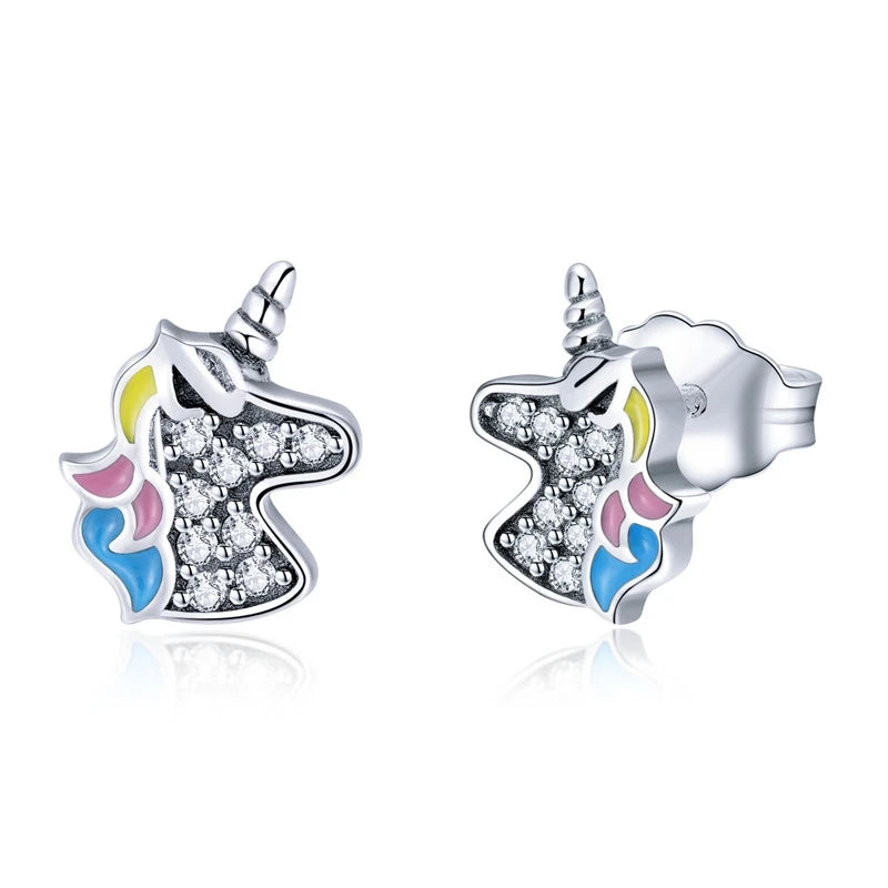 925 Silver Licorne Memory Stud Earrings for Women & Girls